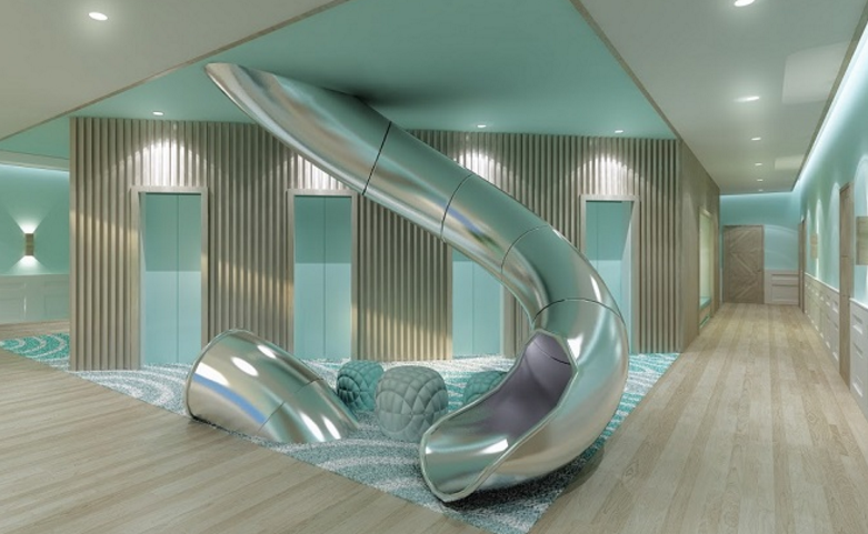 a slide in a room