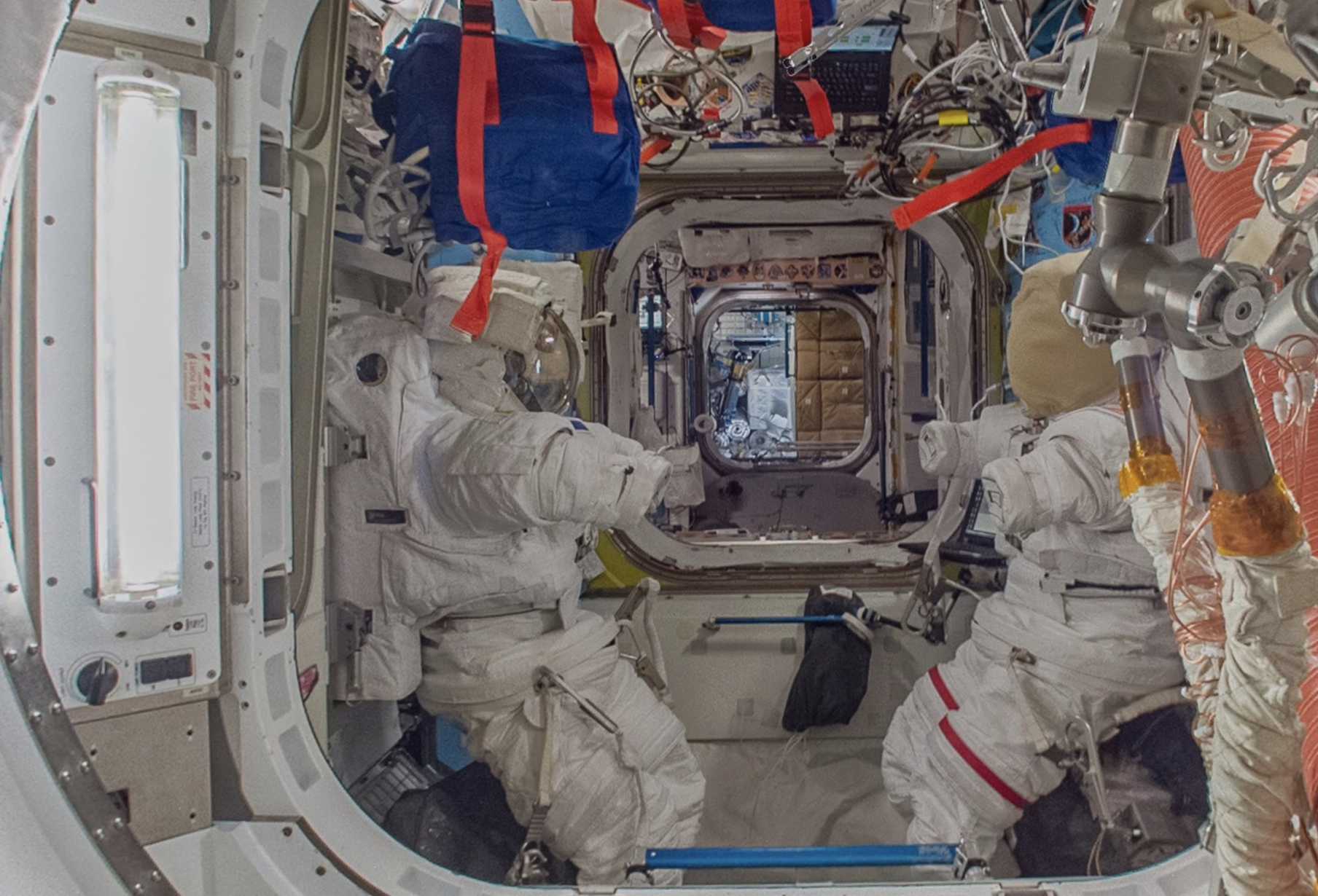 a space suit inside a space station